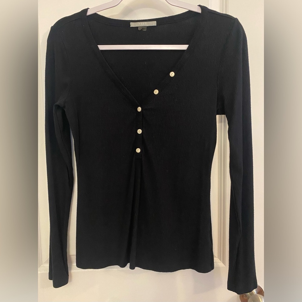 Tart Long Sleeve Top Women’s Sz S Black 1/2 Button Front Stretch